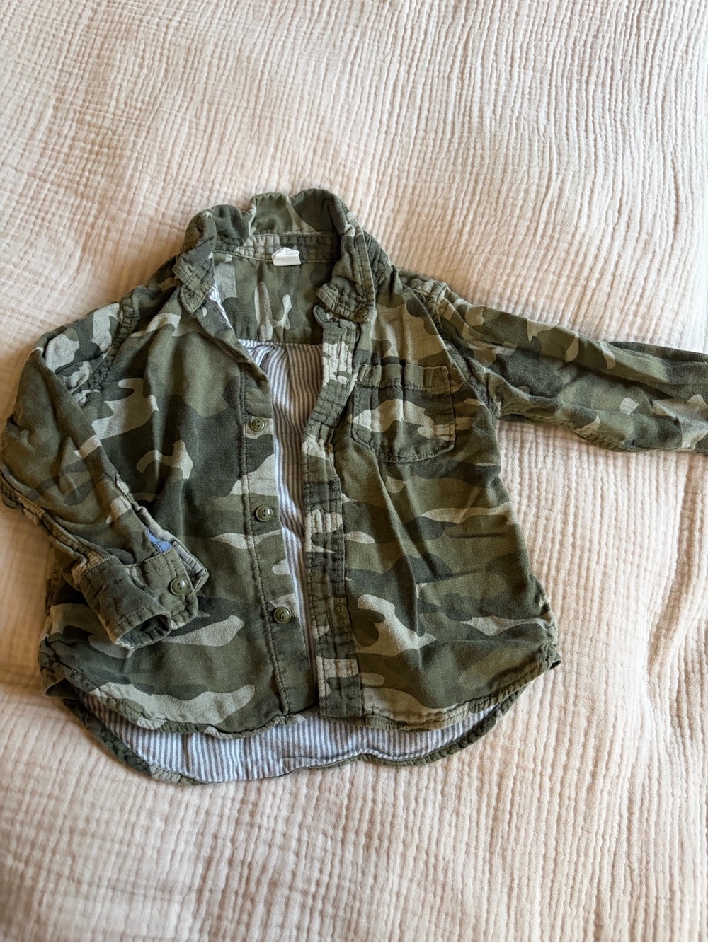 GAP Boys Camo Button-Up Shirt Jacket in Olive Green